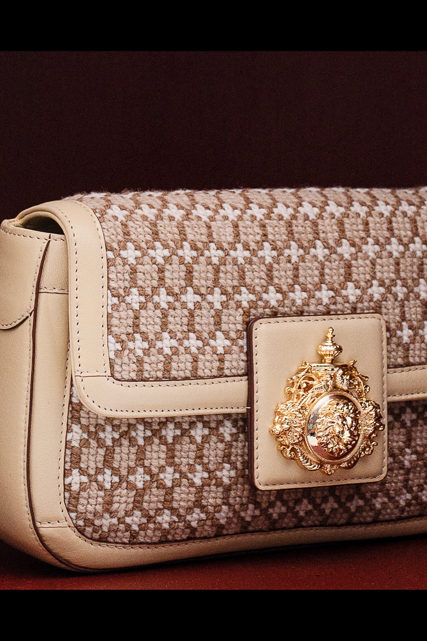 Bold Beige Thread Saddle Work Shoulder Bag