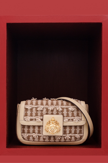 Captivating Beige Thread Saddle Embroidered Shoulder Bag