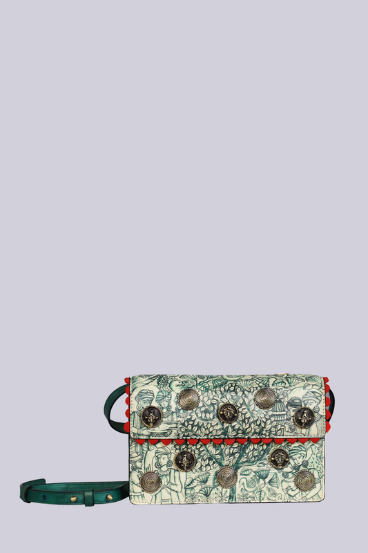 Radiant Beige Hand Painted And Metal Embellishment Gangaridai Bag