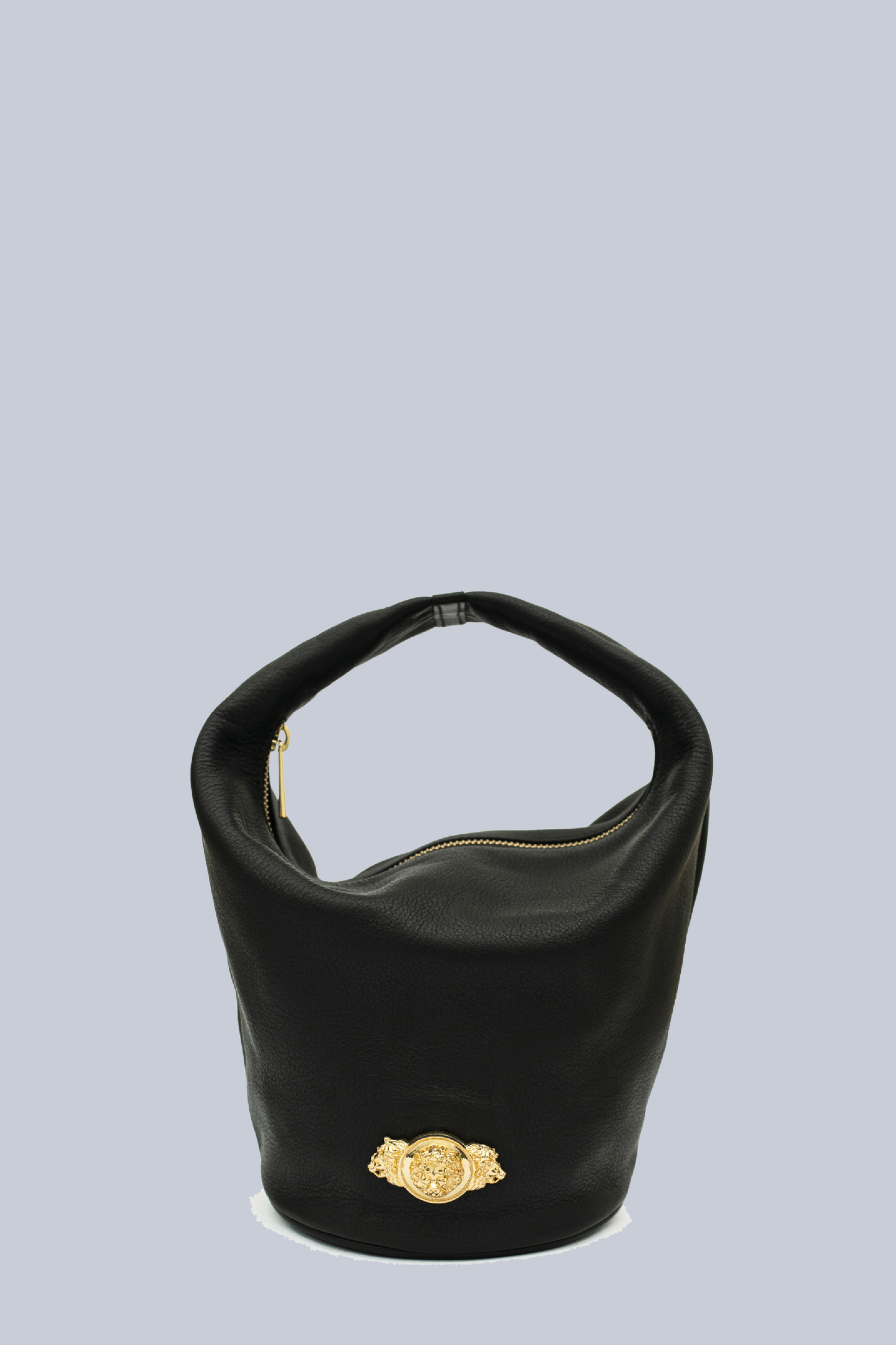 Striking Metal Embellished Studio Black Leather Basket Bag