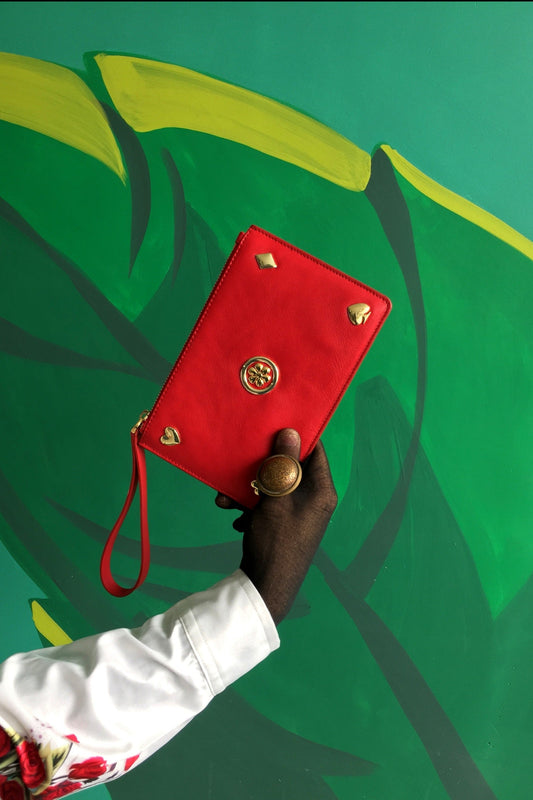 Stylish Red Metal Worked Leather Bag