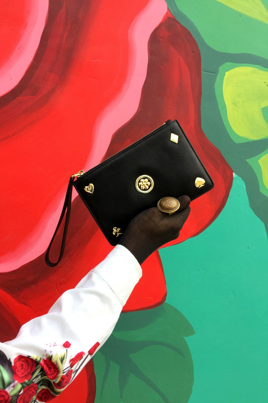 Bold Black Colored Metal Embellished Leather Handbag