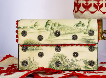 Alluring Beige Hand Painted And Metal Embellishment Samudragarh Bag