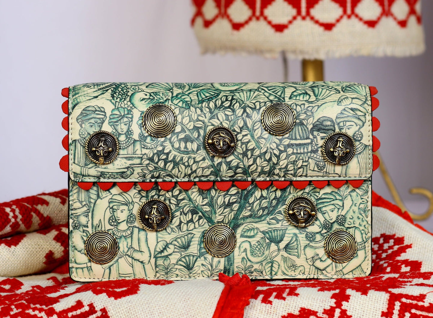 Radiant Beige Hand Painted And Metal Embellishment Gangaridai Bag