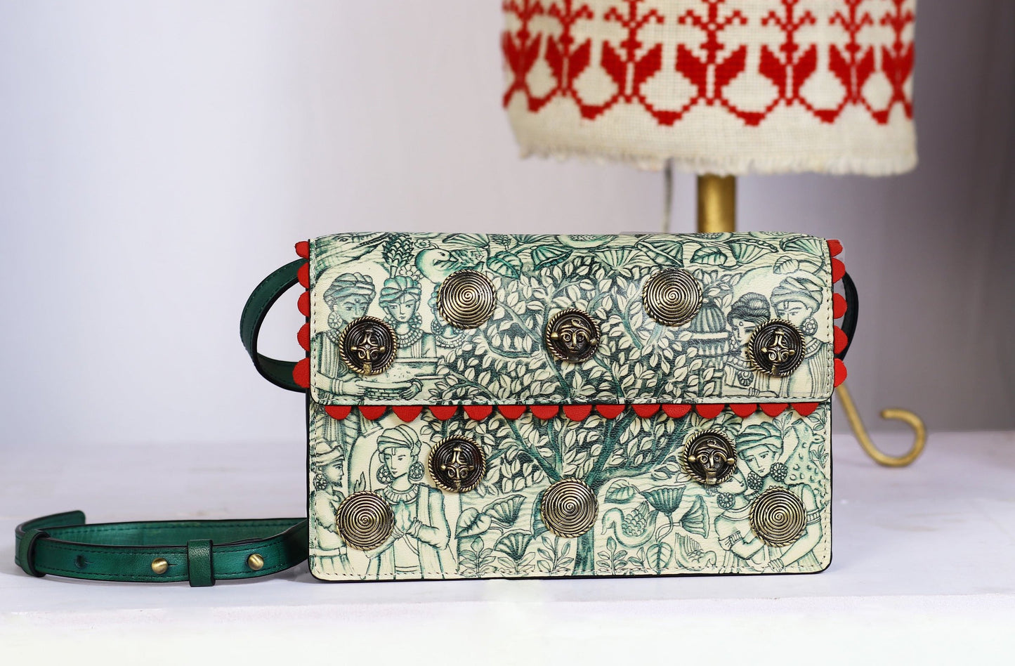 Radiant Beige Hand Painted And Metal Embellishment Gangaridai Bag