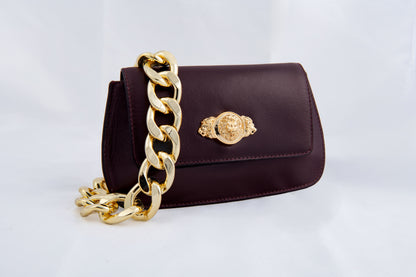 Bold Metal Embellishment Elite Wine Leather Clutch