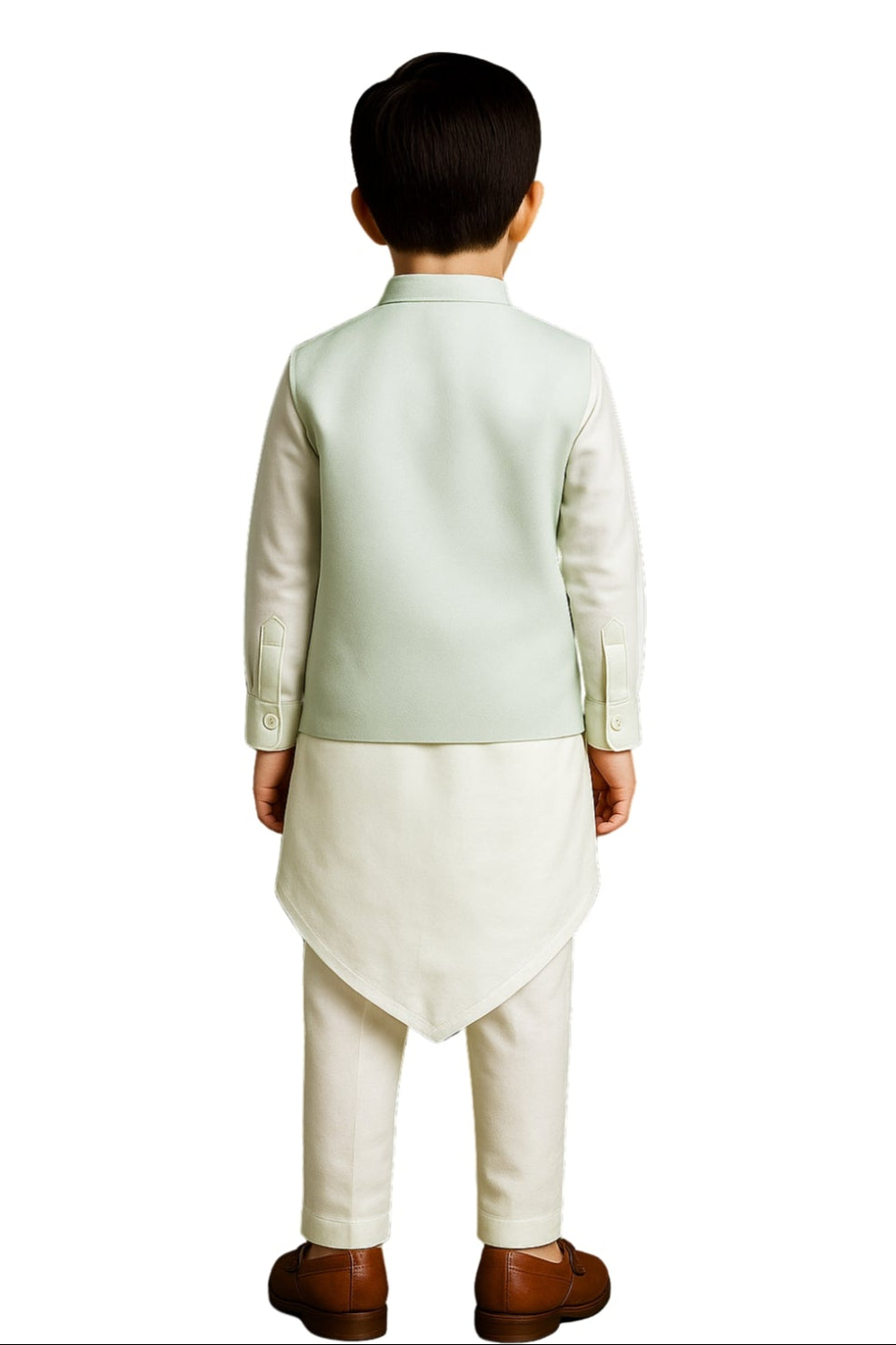 Water Blue Bamberg Silk Embroidered Nehru Jacket Set For Boys
