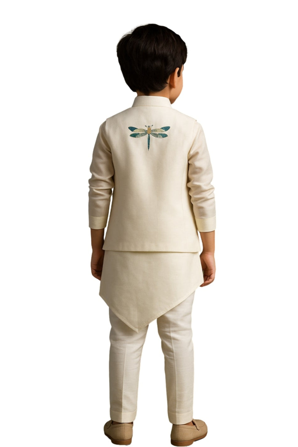 Ivory Bamberg Silk Embroidered Nehru Jacket Set For Boys