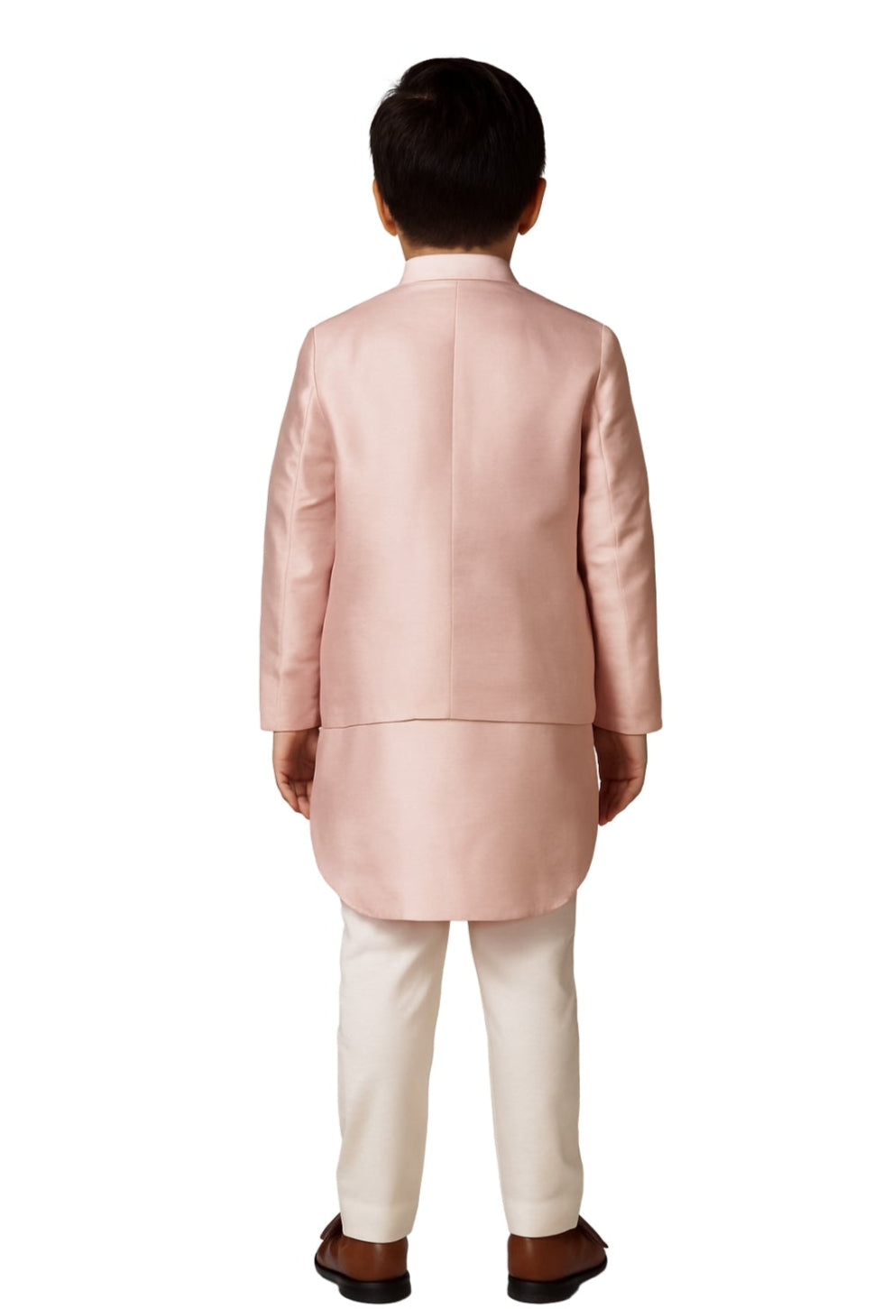 Blush Pink Linen Satin Embroidered Nehru Jacket Set For Boys