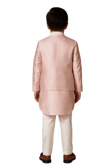 Blush Pink Linen Satin Embroidered Nehru Jacket Set For Boys
