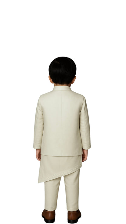 Ivory Bamberg Silk Embroidered Nehru Jacket Set For Boys