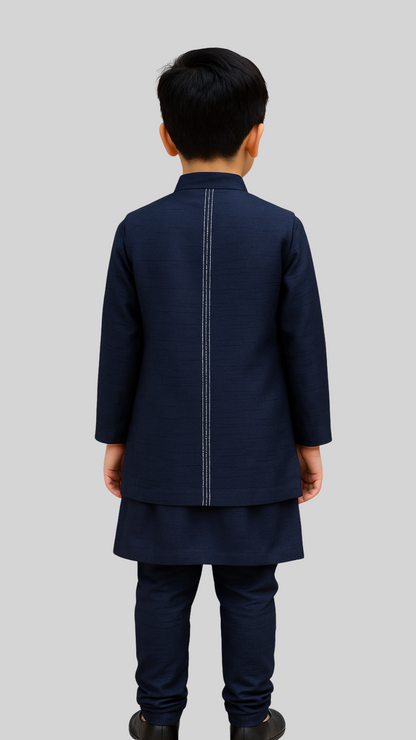 Royal Blue Bamberg Silk Embroidered Nehru Jacket Set For Boys