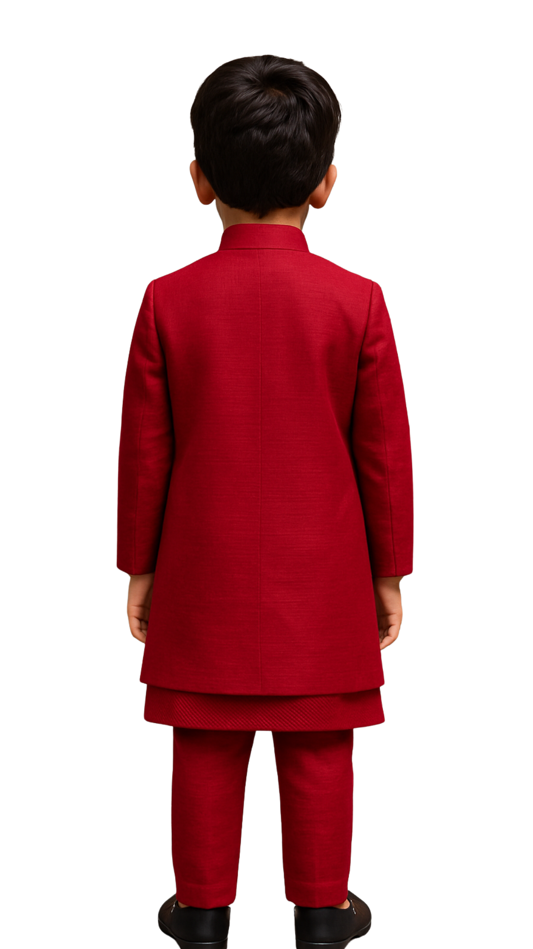 Crimson Red Linen Satin Embroidered Nehru Jacket Set For Boys