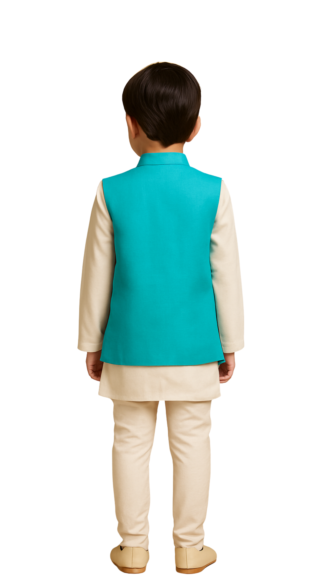 Turquoise Bamberg Silk Embroidered Nehru Jacket Set For Boys