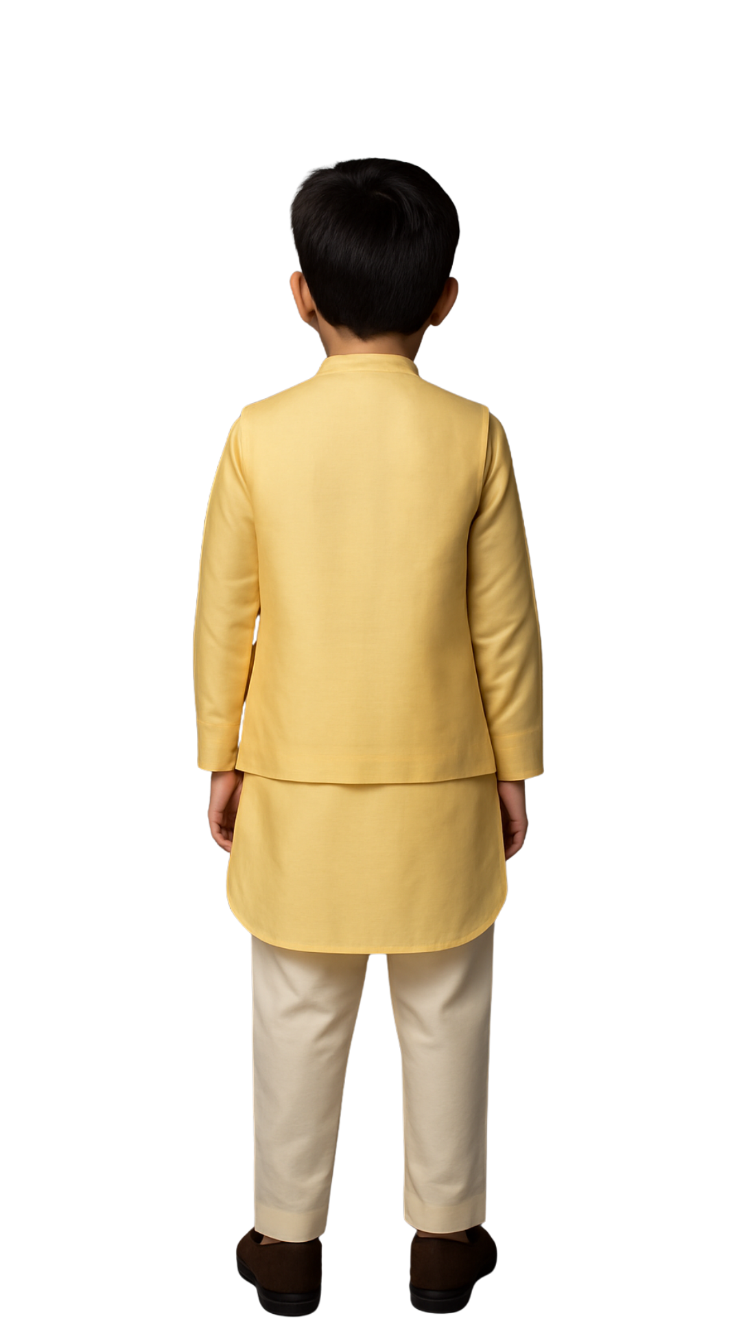 Yellow Bamberg Silk Embroidered Nehru Jacket Set For Boys