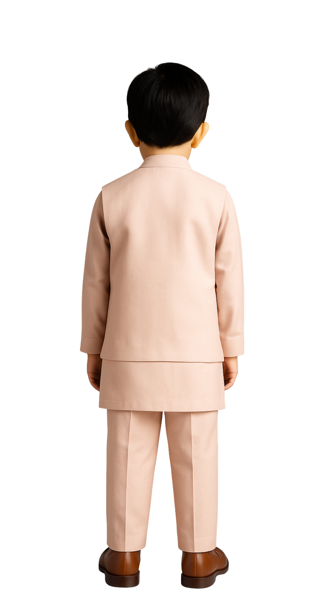 Blush Pink Linen Satin Embroidered Nehru Jacket Set For Boys