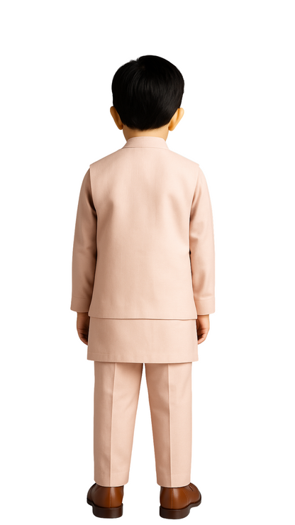 Blush Pink Linen Satin Embroidered Nehru Jacket Set For Boys