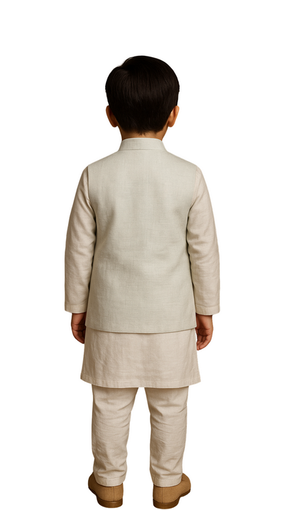 Water Blue Bamberg Silk Embroidered Nehru Jacket Set For Boys