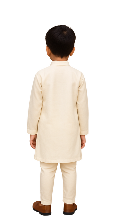 Ivory Mirror Work Bamberg Silk Kurta Set For Boys