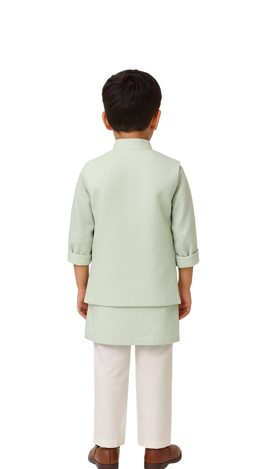Mint Green Organza Embroidered Nehru Jacket Set For Boys