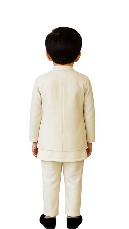 Ivory Bamberg Silk Embroidered Nehru Jacket Set For Boys