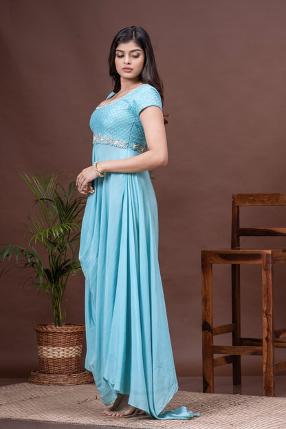 River Blue Crepe Cowl Draped Dress