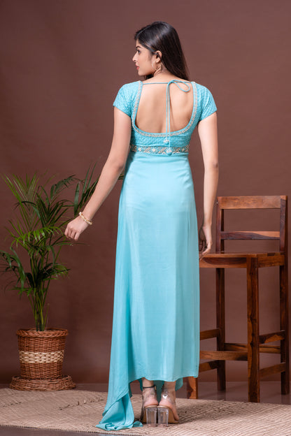 River Blue Crepe Cowl Draped Dress