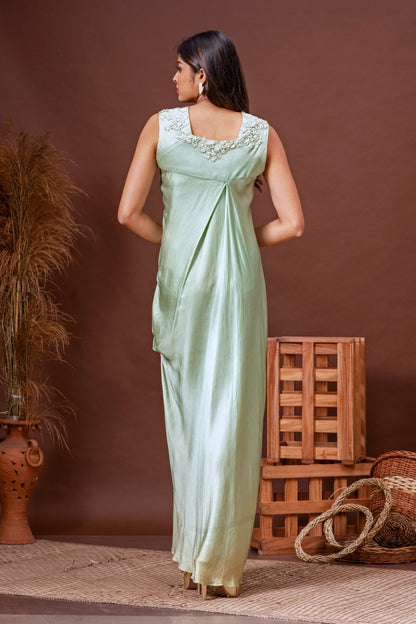 Pale Green Modal Satin Cowl Dress
