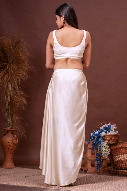 Beige Silk Organza Embroidered Skirt Set
