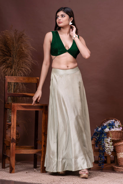 Mint Green & Bottle Green Silk Organza Cape Skirt Set