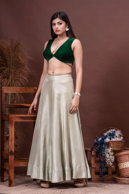 Mint Green & Bottle Green Silk Organza Cape Skirt Set