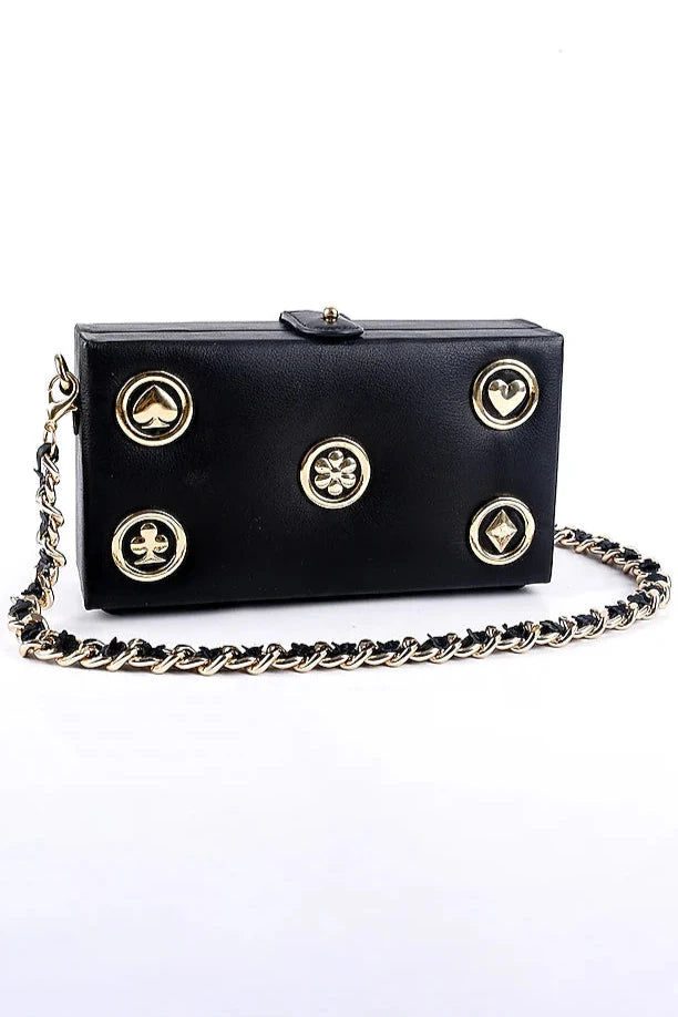 Radiant Black Metal Enhanced Leather Clutch