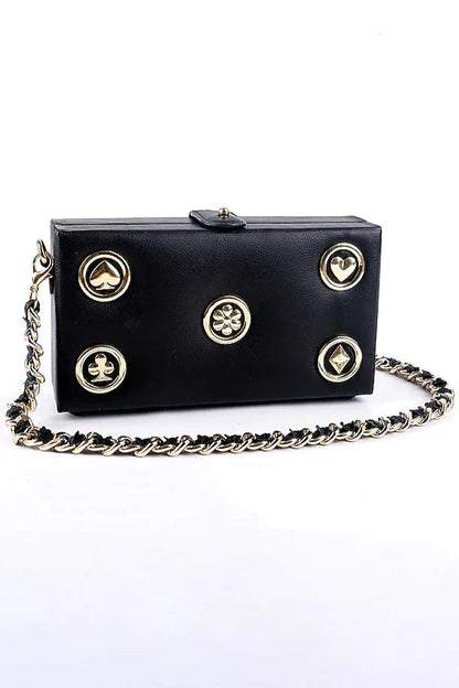 Radiant Black Metal Enhanced Leather Clutch