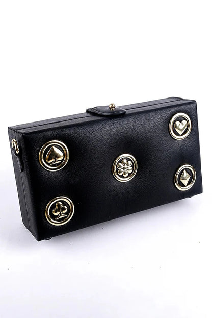 Radiant Black Metal Enhanced Leather Clutch
