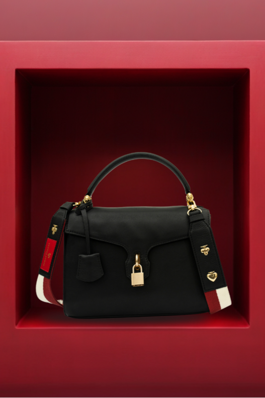 Radiant Black Carved Fittings Cili Leather Bag