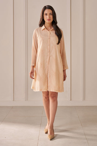 Soft Peach Veins Shirt Dress
