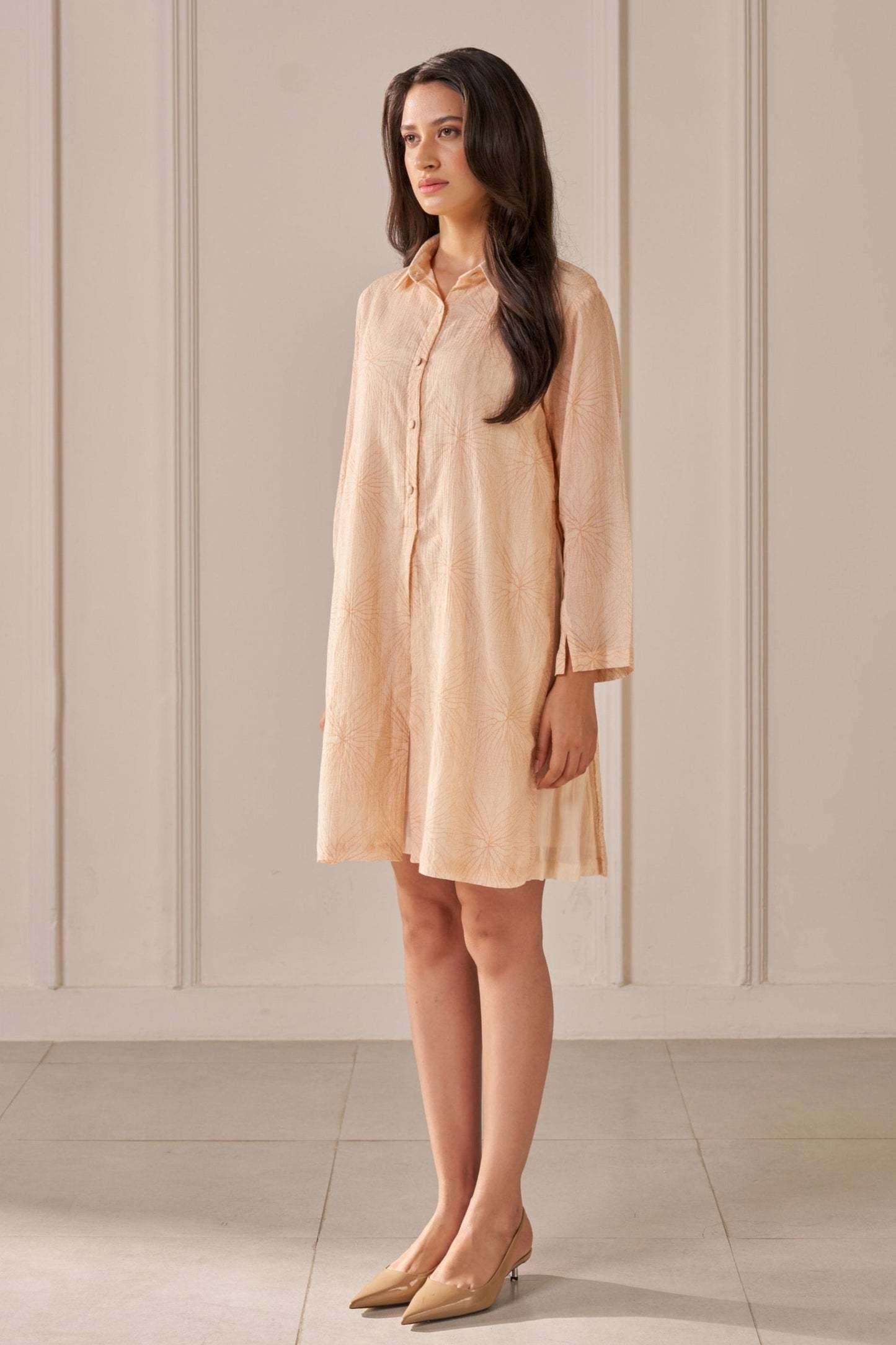 Soft Peach Veins Shirt Dress