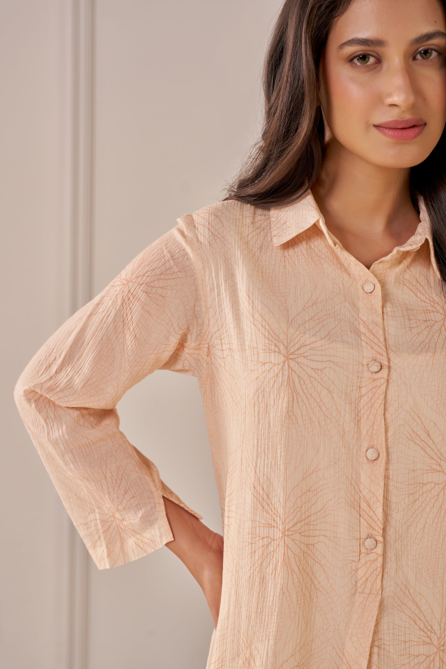 Soft Peach Veins Shirt Dress