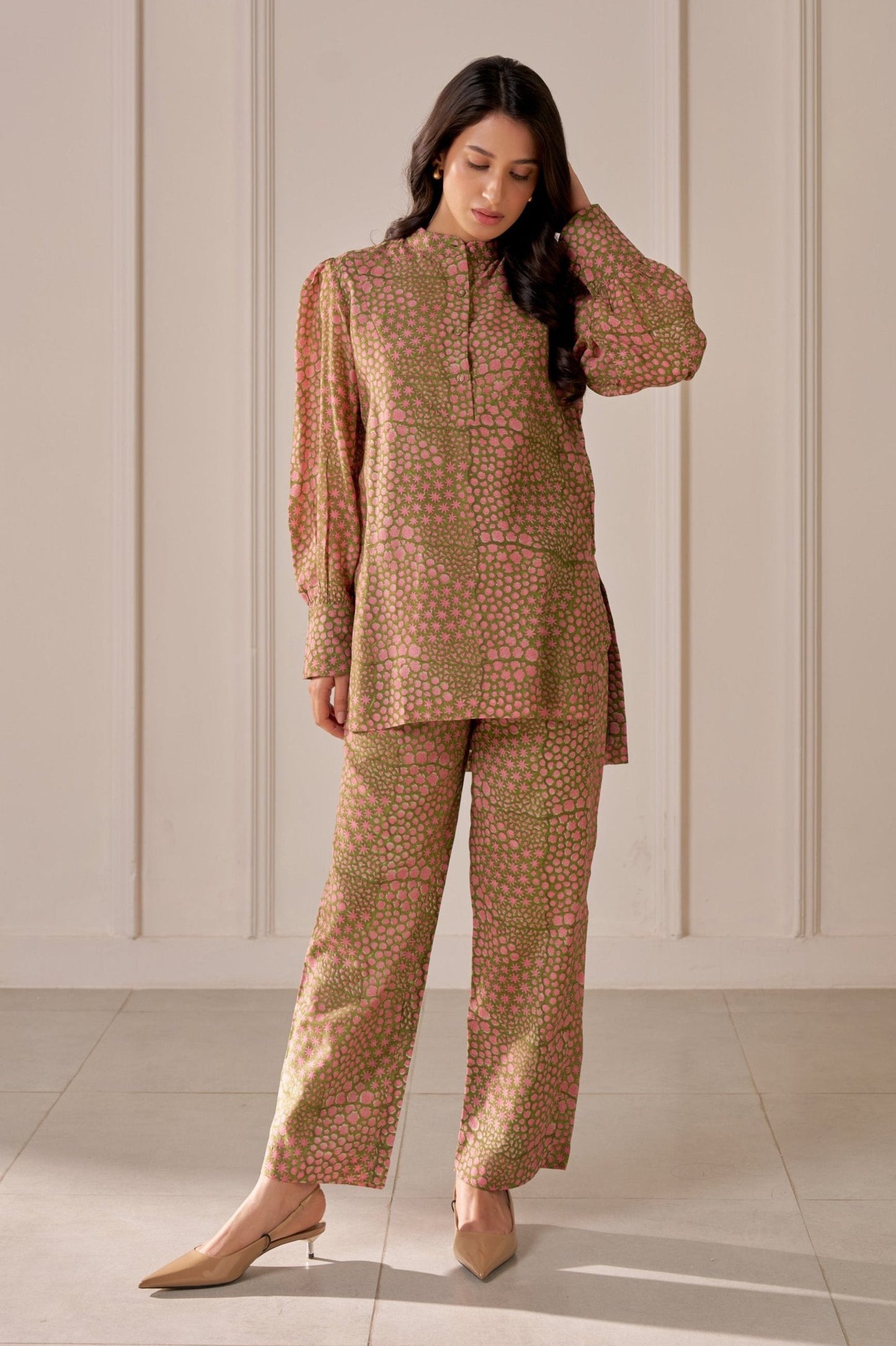 Olive Green Mandi Block Printed Co-Ord Set