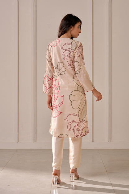Champagne Pink Lotus Tailored Kurta Set