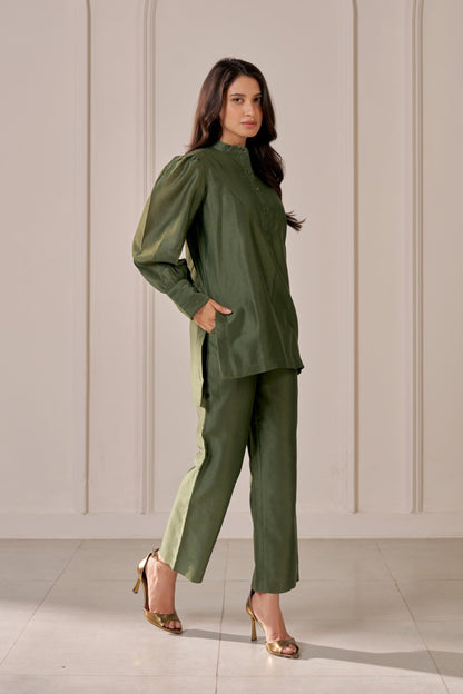 Bottle Green Embroidered Chanderi Co-Ord Set