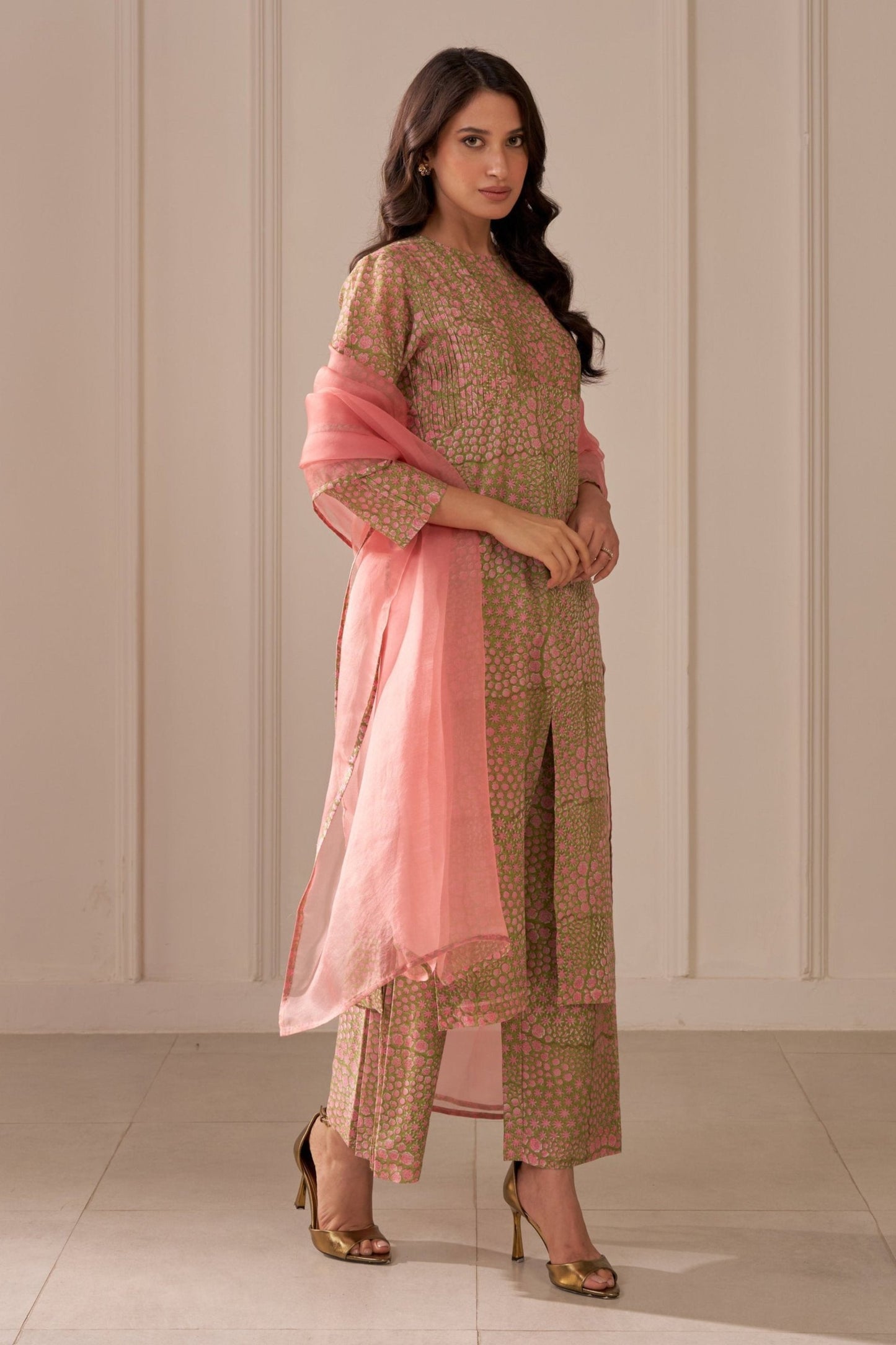 Olive Green Mandi Block Printed Kurta Set