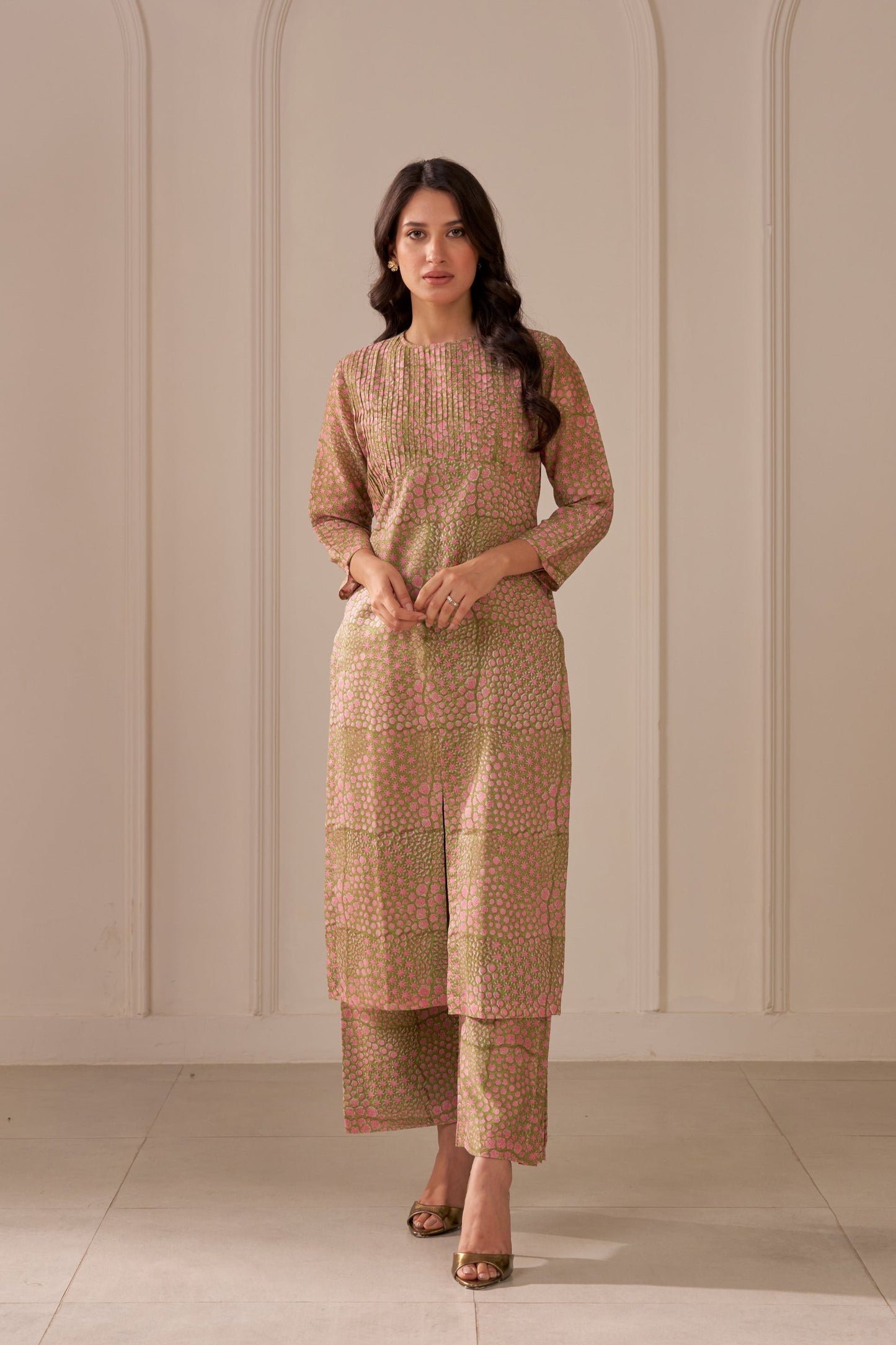 Olive Green Mandi Block Printed Kurta Set