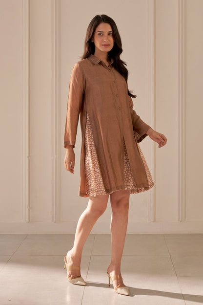 Brown Mandi Block Printed Shirt Dress