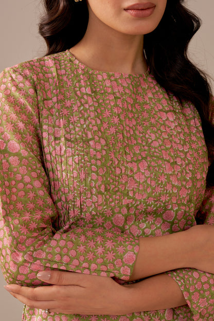 Olive Green Mandi Block Printed Kurta Set