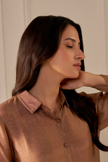 Brown Mandi Block Printed Shirt Dress