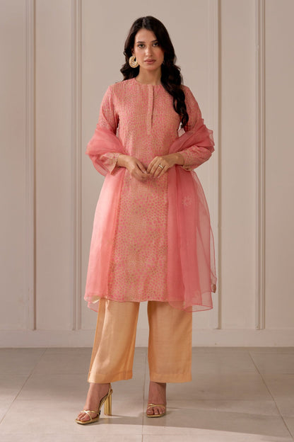 Blush Pink Embroidered Tailored Kurta Set