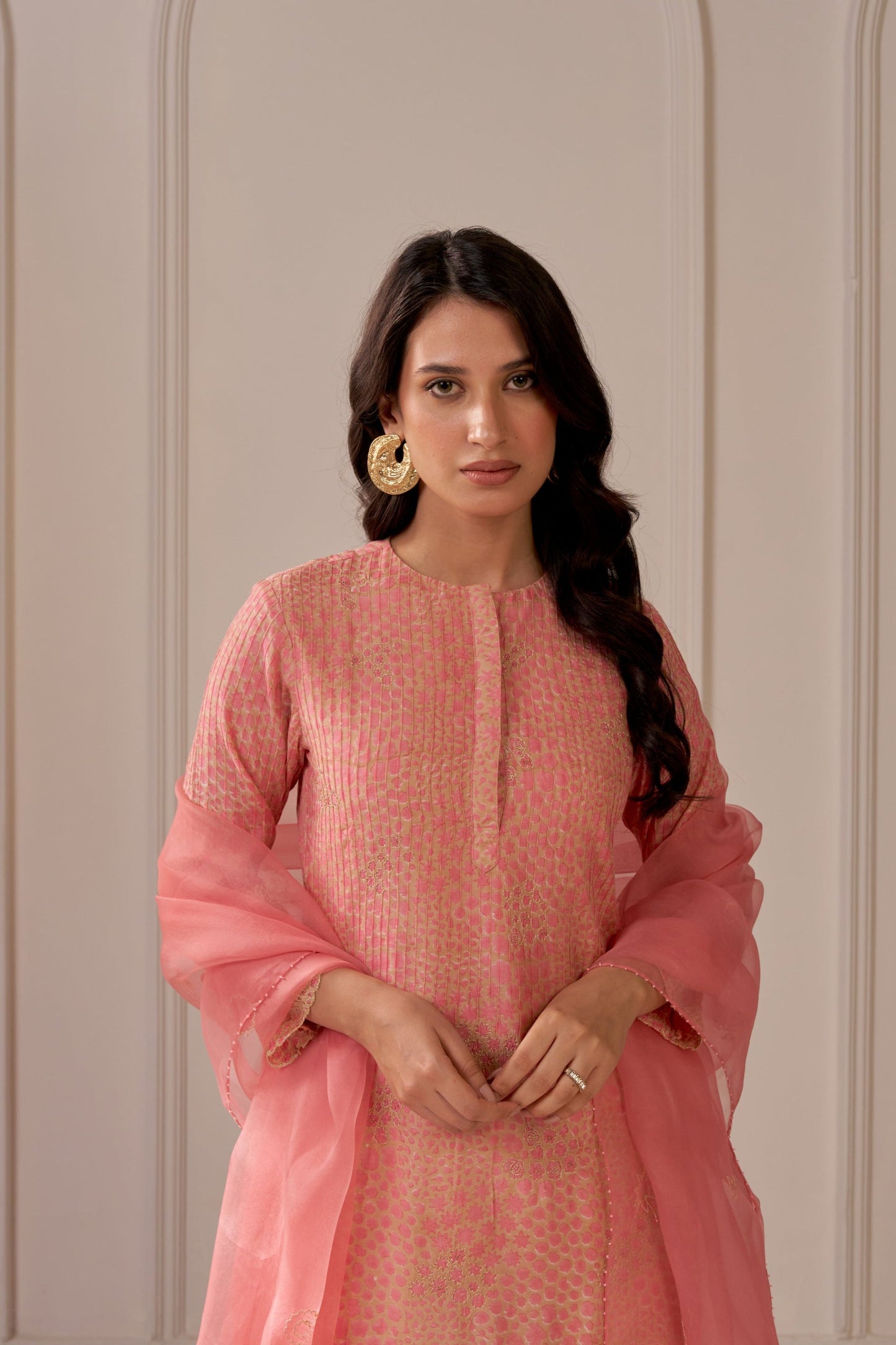 Blush Pink Embroidered Tailored Kurta Set