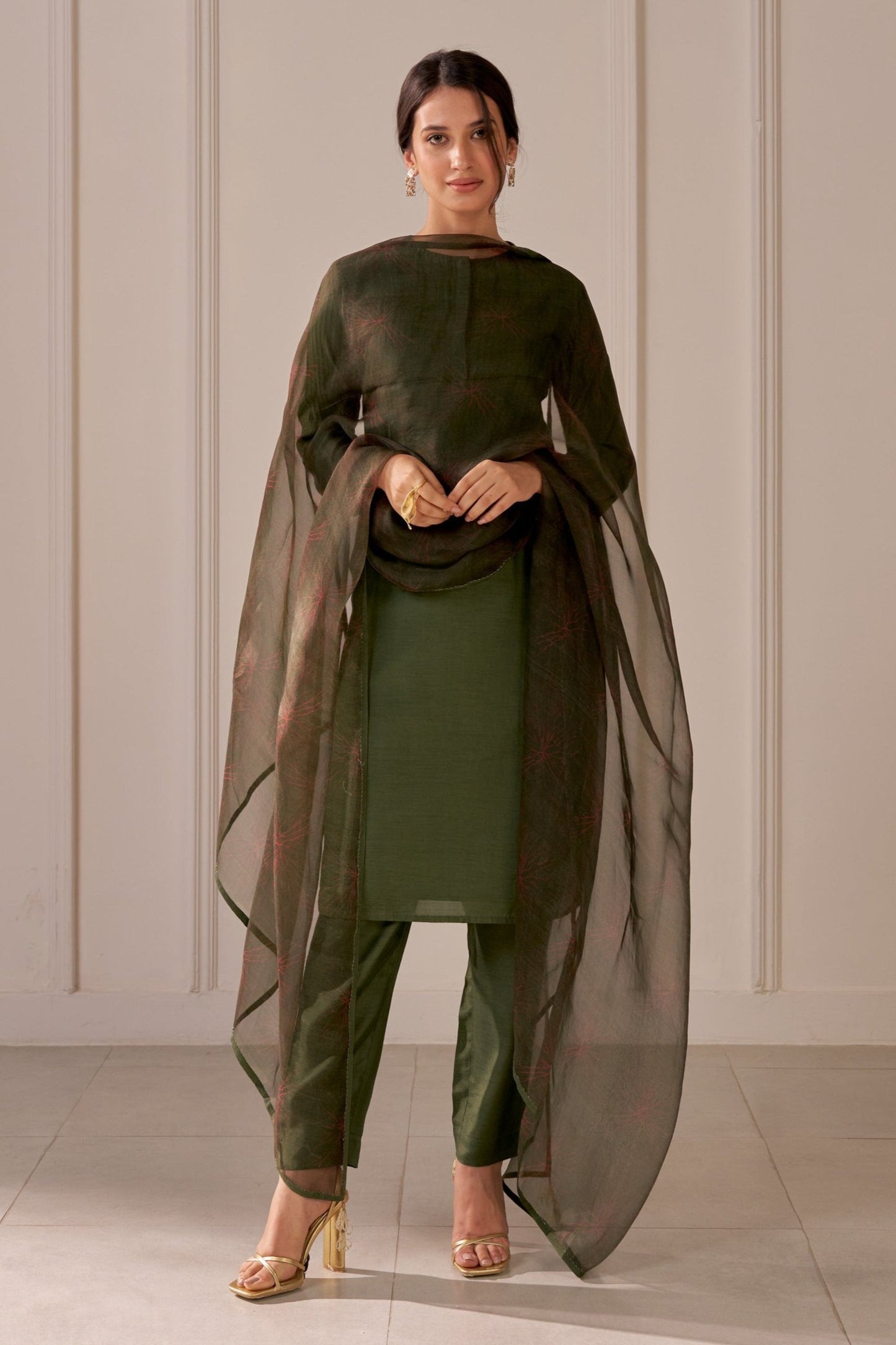 Bottle Green Embroidered Tailored Kurta Set