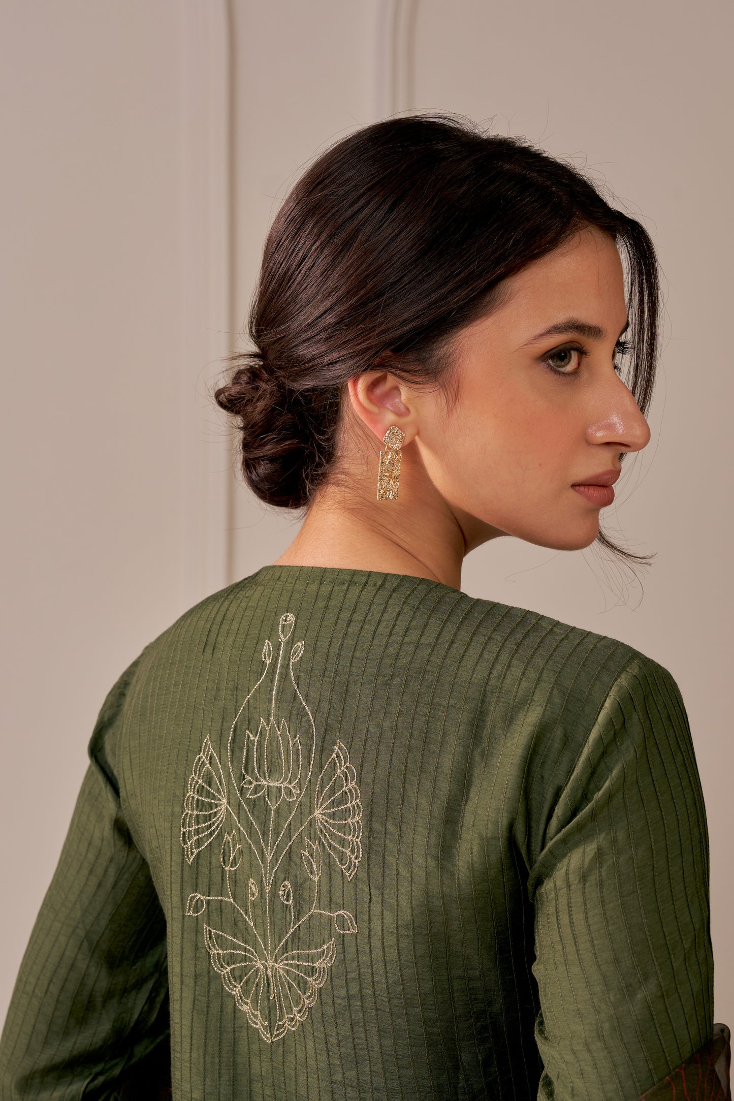 Bottle Green Embroidered Tailored Kurta Set